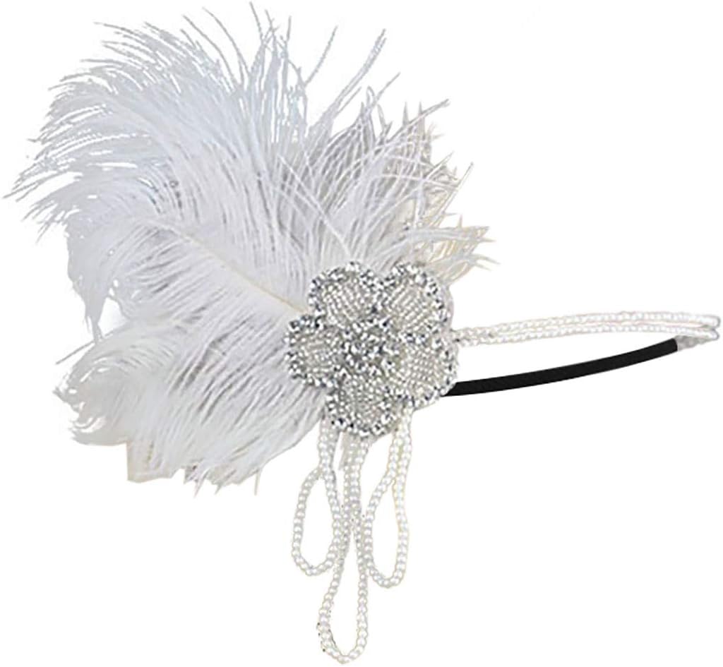 Petal Vintage Ladies 1920s Feather Flapper Headpiece Gatsby Bead Headbands Accessory