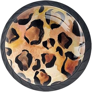 Watercolor Cheetah Skin Texture Drawer Pulls Handle Round Knobs Set of 4 Dresser with Screws for Home Decorations