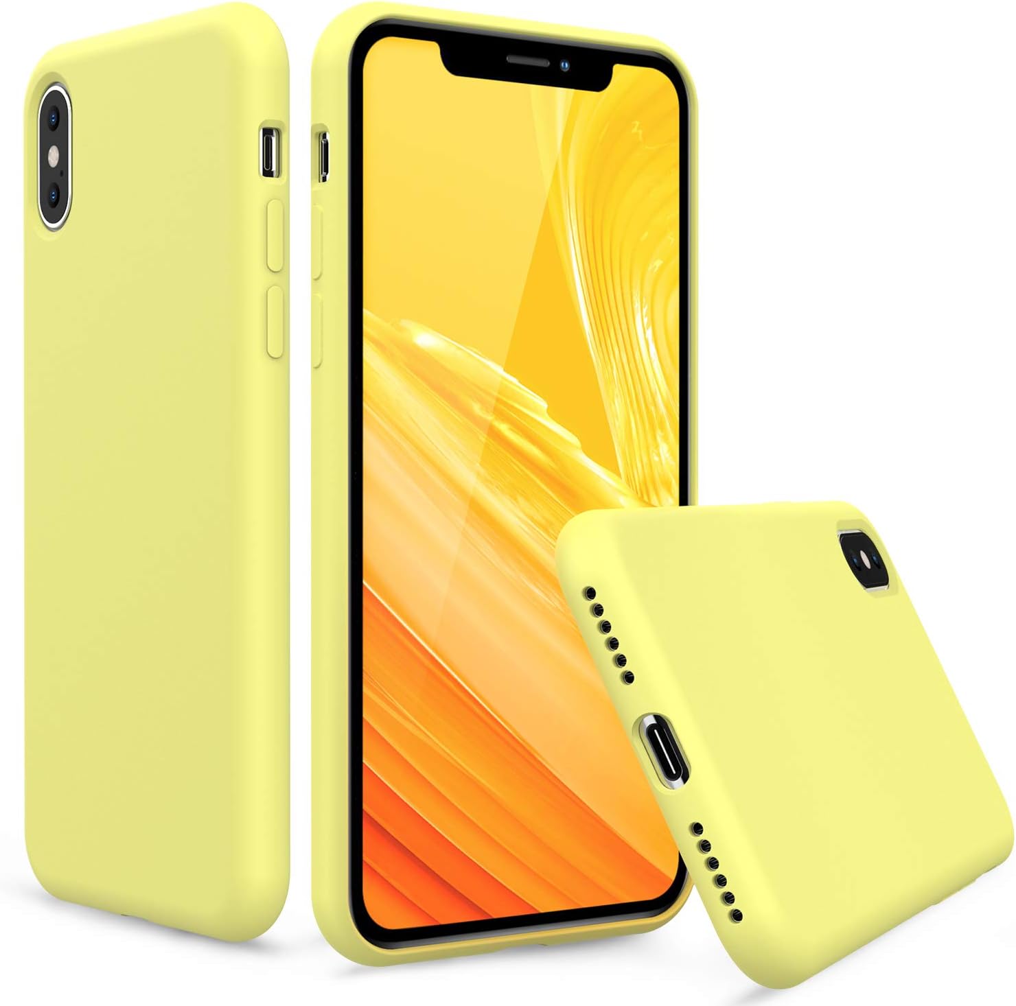 PENJOY Silicone Case for Apple iPhone Xs (2018) / iPhone X (2017) 5.8 inch, Full Body Protection Silicon Cases Support Wireless Charging Slim Rubber Cover (Yellow)