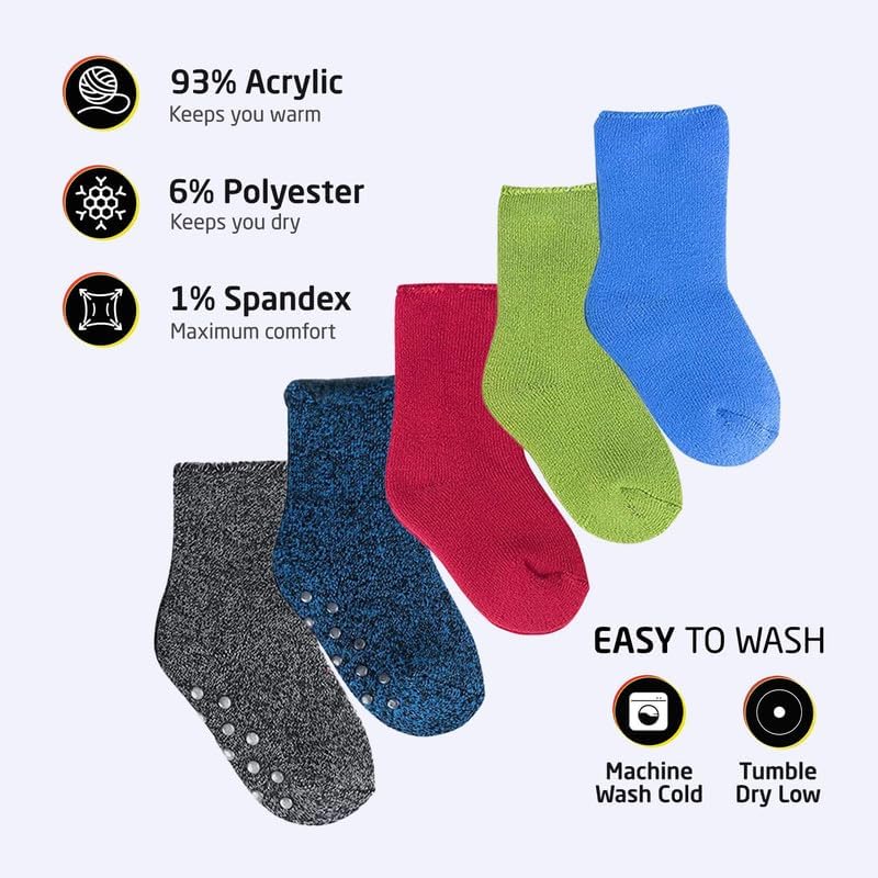 HOT FEET Toddler Warm Socks – Thermal Crew Winter Socks for Toddlers, Thick Insulated Snow Gear for Kids 5/6 Pack