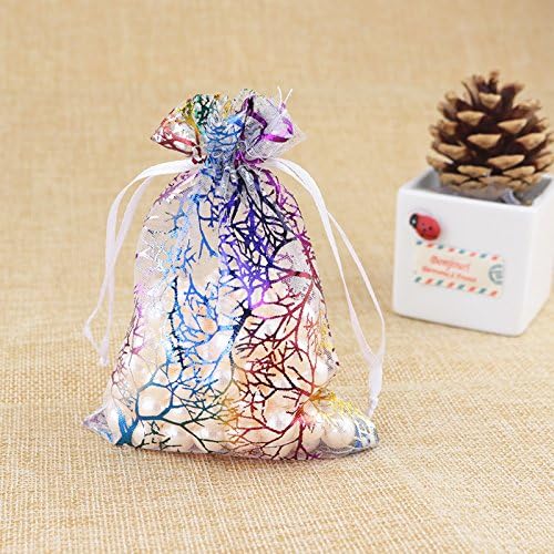 Grandroomchic[TM] 100 Pcs 3x3.5 " Coralline Blue Jewelry Rose Organza Drawstring Pouches Jewelry Party Candy Bags Jewelry Pouch Favor Gift Bags