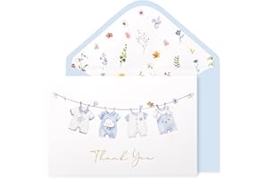 Crisky 50 Pack Blue Baby Shower Thank You Cards with Envelopes & Stickers, Baby Boy Thank You Cards Bulk with Watercolor Baby