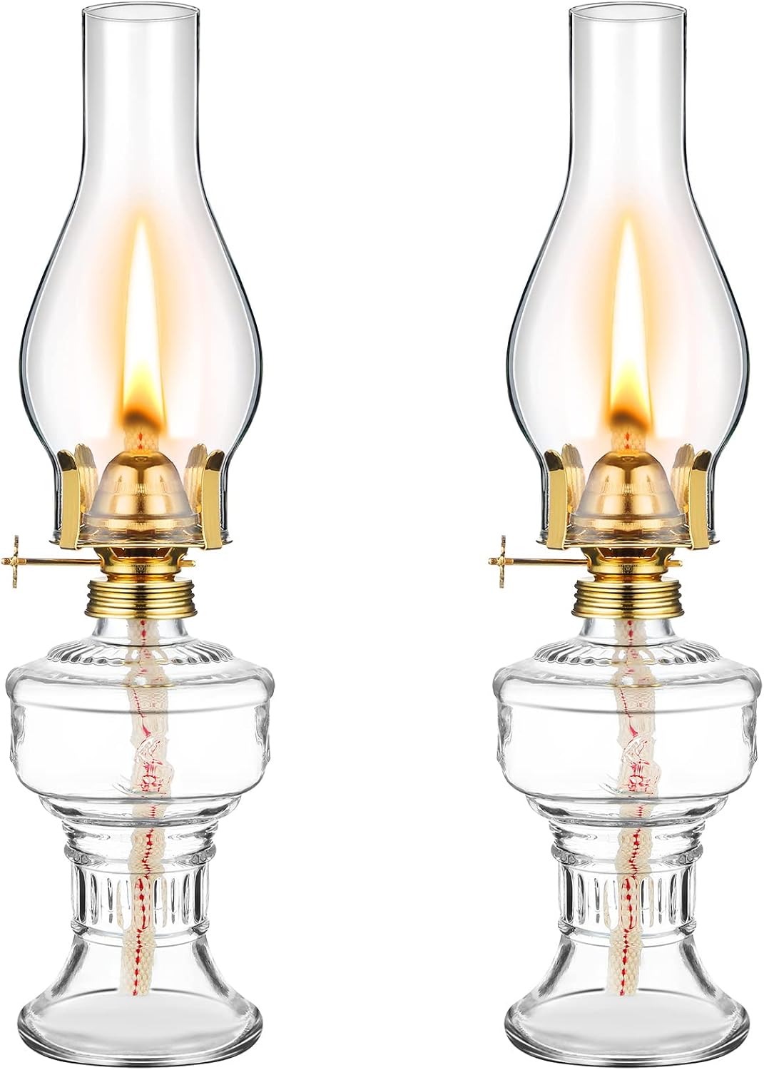 Oil Lamps & Accessories - 2 Pieces Chamber Oil Lamps for Indoor Use Vintage Kerosene Lamp Clear Hurricane Lamp Rustic Kerosene Lantern with Adjustable Fire Wick Lighting Oil Lantern for Home Emergency Lighting, 13 Inch Height