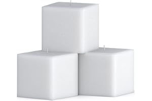 Candwax 3 inch Pillar Candles for Home Set of 3 pcs - Unscented and Long Lasting Candles Ideal for Romantic, Wedding or Living Room Decor - White Square Candle