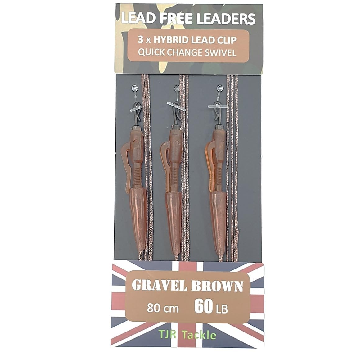 TJR Tackle Hybrid Lead Free Leaders Quick Change Swivels 60lb Test Carp Fishing Tackle (Gravel Brown)