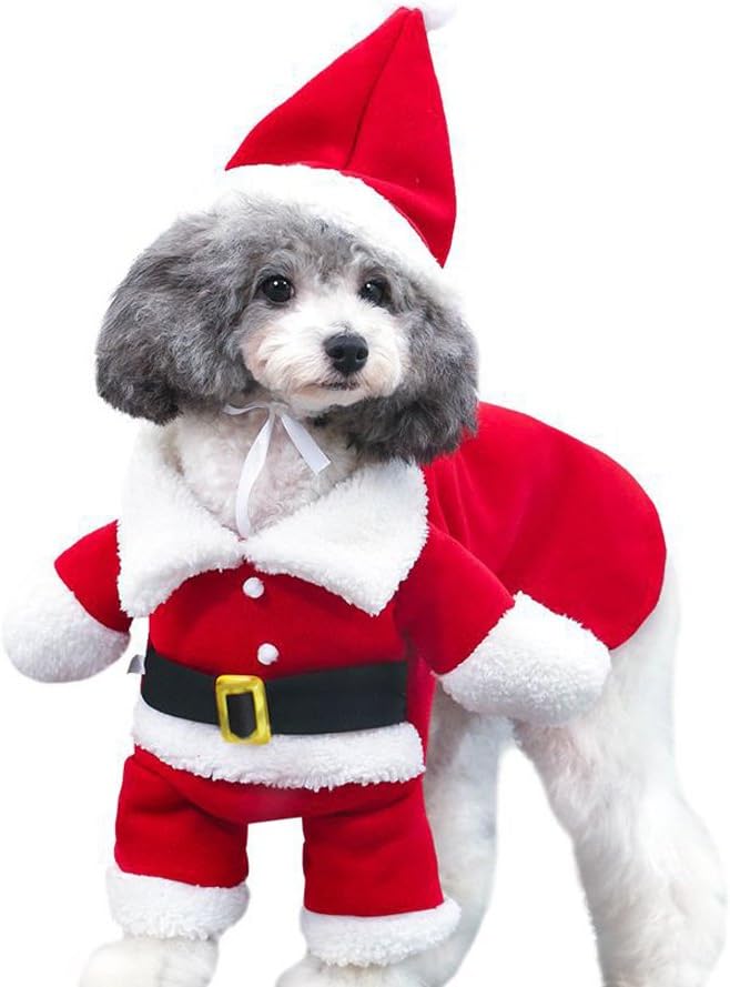 DELIFUR Pet Christmas Costume with Cap - Santa Claus Suit for Dogs & Cats - Warm Winter Xmas Costume (Red, M)
