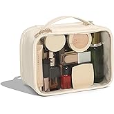 Pocmimut Clear Makeup Bag,Double Layer Large Cosmetic Bag with Makeup Brush Bag,TSA Approved Toiletry Bag Makeup Case Car Accessories Travel Essentials Organizers for Women,Begie