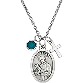 Saint Gerard Medal Necklace – Silver Catholic Pendant with Cross & Birthstone – Patron Saint of Mothers & Expectant Women – Personalized Religious Jewelry