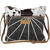 Myra Bag Cow Print Purses for Women - Canvas and Hairon Bag with Leather Shoulder Strap, Western Style Women's Purses