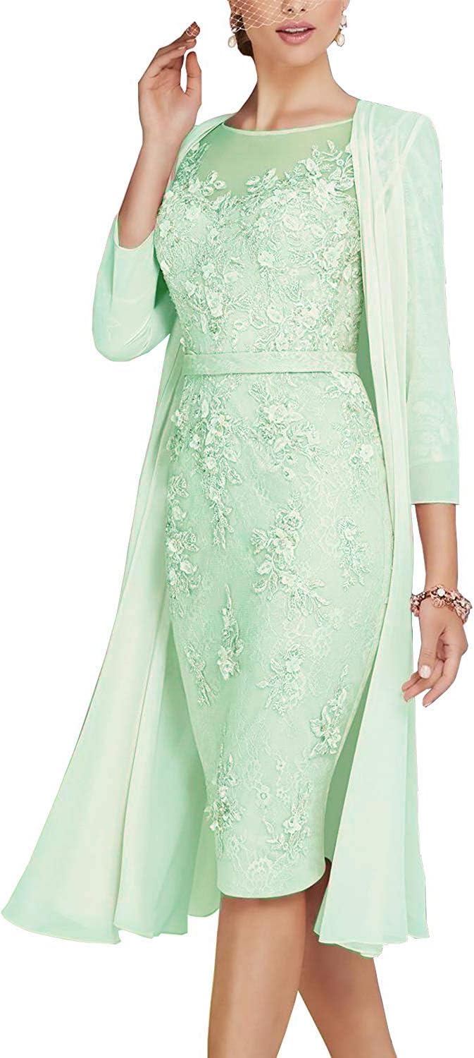 ShineGown Mother of The Groom Dresses Women's 2 Pieces Knee Length Lace Chiffon Gown with Jacket