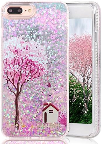 Case for iPhone 8 Plus/iPhone 7 Plus, CRAZY PANDA Creative 3D Bling Sparkle Moving Glitter Case [No Liquid] with Soft Rubber Border for iPhone 7 Plus/iPhone 8 plus - Sukura