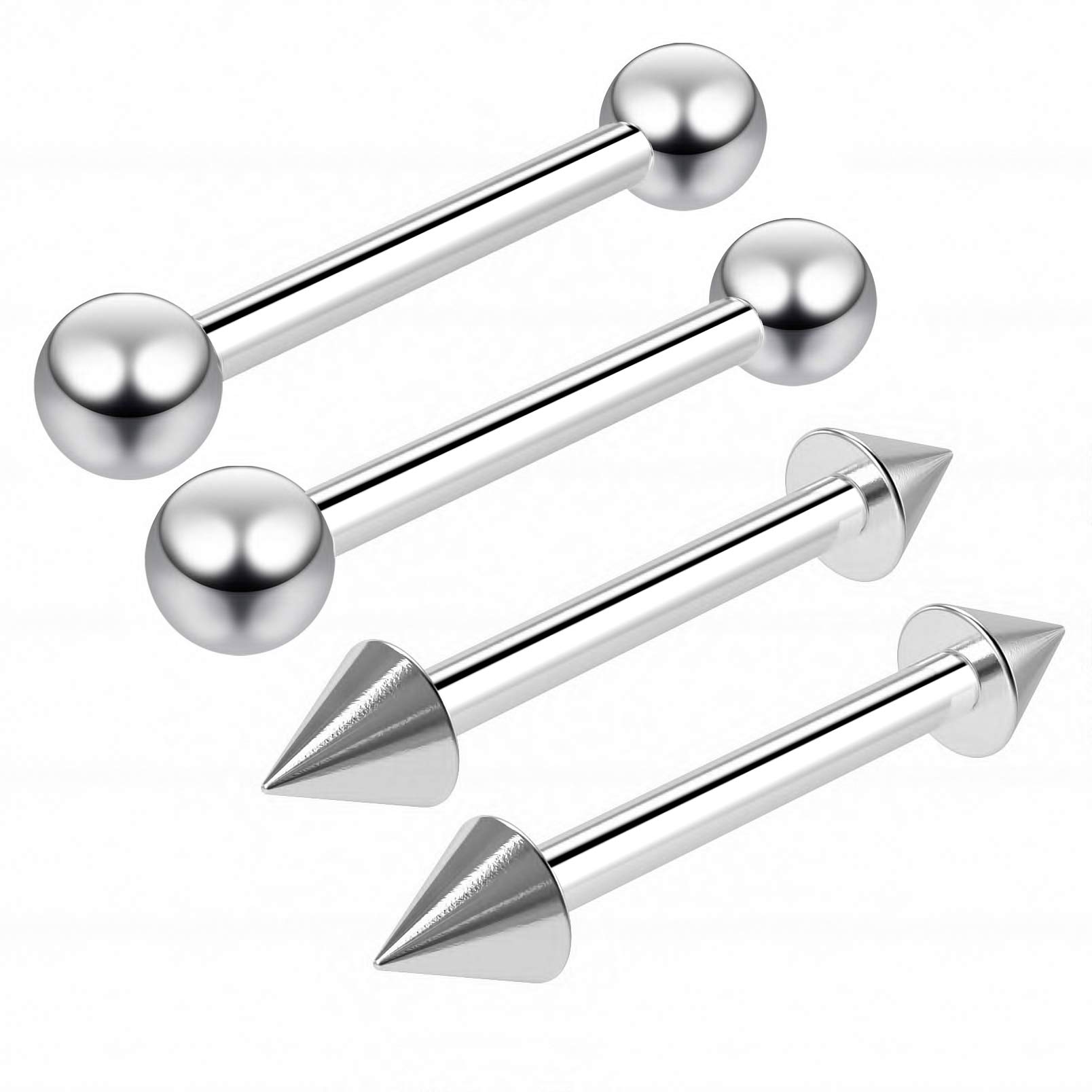 4pc 16g 1.2mm 10mm 8mm Surgical Stainless Steel Barbell Cartilage Bar Earrings Bar Ball & Cone Piercing Jewellery