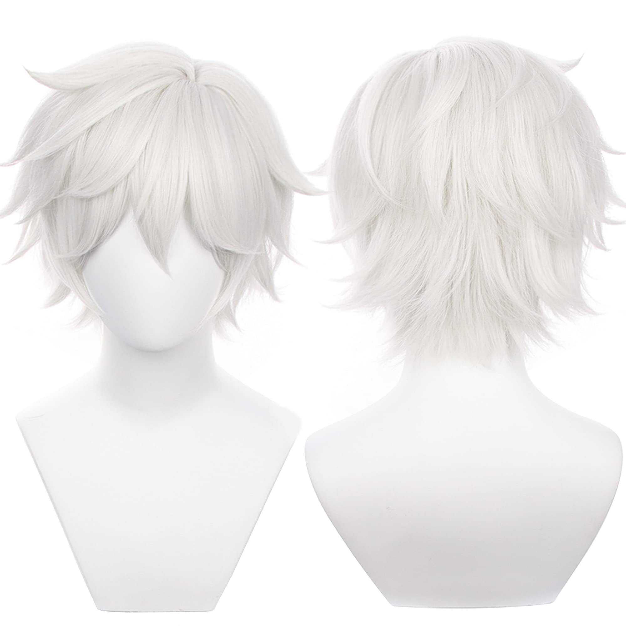 Grey White Anime Short Cosplay Wigs with Curly Heat Resistant Role Costume Hairs for Men Cos Part Halloween Replacement Wigs โ image 1