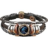 12 Zodiac Constellation Braided Bracelet Retro Adjustable Handwoven Rope PU Leather Chain Wrap Bracelet for Woman Man Friend Friendship Wrist Jewelry Birthday Gift