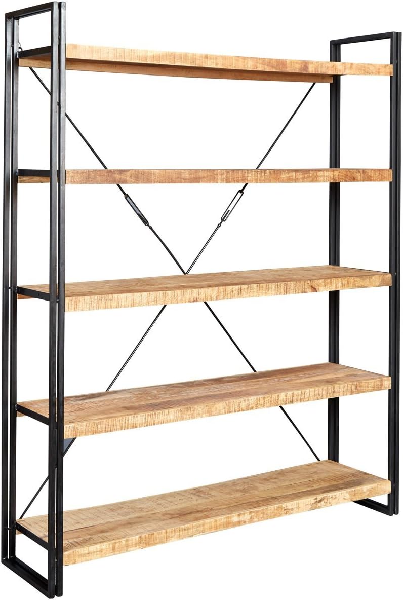 Indian Hub Cosmo Industrial Wide Open Bookcase, Natural Wood/Dark Metal, 160x40x200 cm