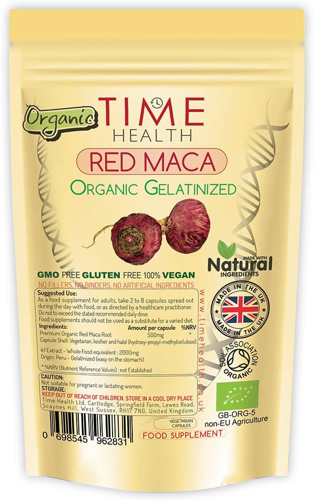 Red Maca Root 2000mg Capsules Gelatinized Certified Organic UK