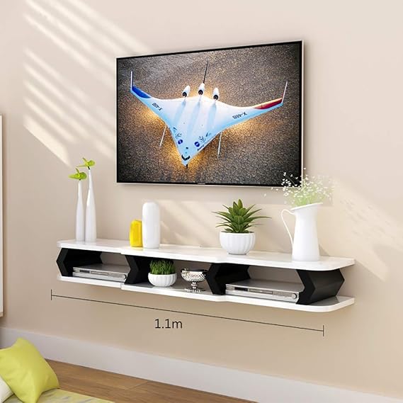 Amazon｜フローティングシェルフ 白と黒のハイグロステレビユニット、キャビネットウォールはメディアコンソール