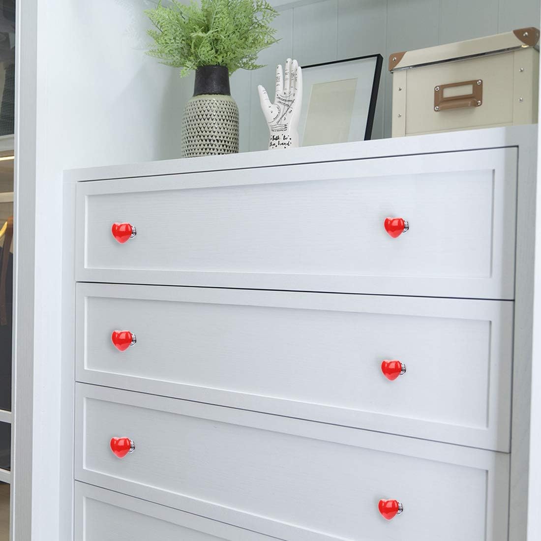 sourcing map 6pcs Ceramic Knobs Drawer Heart Shaped Pull Handle Furniture Door Cabinet Cupboard Wardrobe Dresser Replacement Red - Image 5