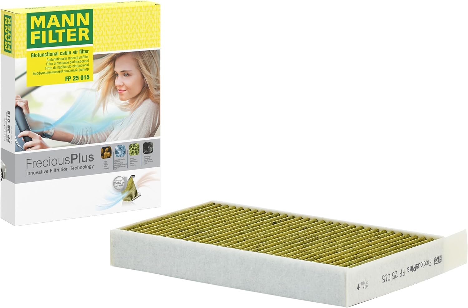 MANN-FILTER FP 25 015 Innenraumfilter/Kabinenluftfilter - FreciousPlus Biofunktionaler Pollenfilter - für Pkw + Transporter