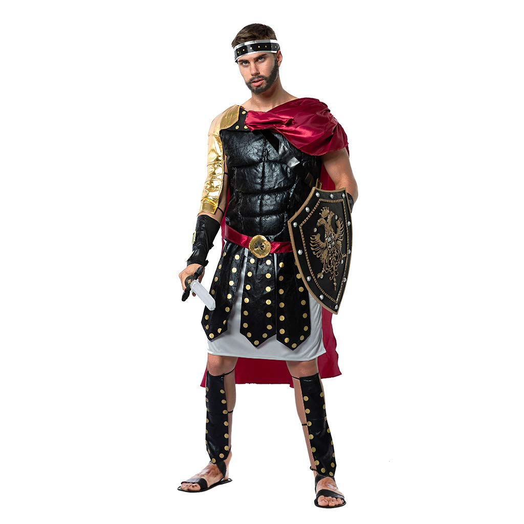 EraSpooky Men Roman Gladiator Costume Fancy Dress Robe Cloak Halloween Party Funny Outfit for Adult