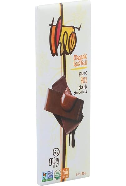 THEO PURE ORGANIC DARK CHOCOLATE BAR, 70% CACAO, 1 BAR | VEGAN, FAIR TRADE