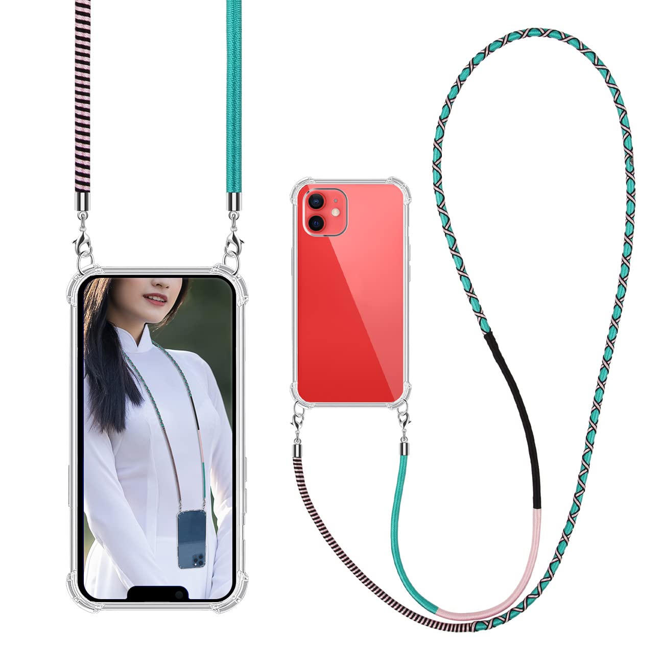 URIZONS Crossbody Case Case 6.1 inch with Strap, Lanyard Cord Nylon braided Phone Chain Cover is included for iPhone 12 / iPhone 12 Pro