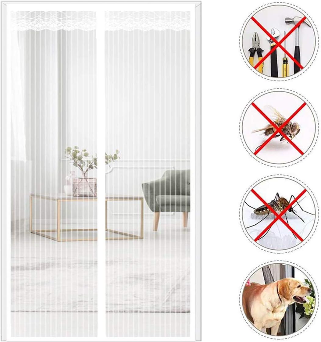 THAIKER Magnetic Screen Door Curtain, 70x205cm(28x81inch) with Heavy Duty Top-to-Bottom Seal Automatically for Keep Bugs Fly Out, White