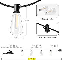 OHLUX Bistro String Lights Outdoor, 60FT Deck