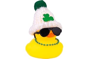 CoFuBcad Rubber Duck Car Dashboard St. Patrick's Day Decoration Cute Car Ornaments Accessories with Lucky Green Shamrocks Hat, Necklace and Sunglasse(B9)