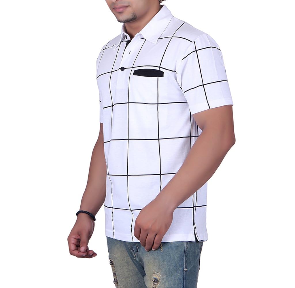 vivid bharti white half sleeve box printed men's polo tshirt(premium quality t-shirt)