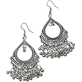 Boho Teardrop Ball Tassel Statement Dangle Earrings for Woman Teens Vintage Beaded Chandelier Drop Dangling Earring Lightweight Indian Bollywood Jhumka Festival Holiday Jewelry