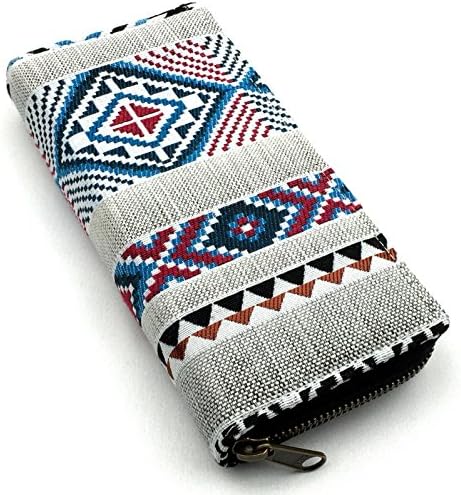 Tribalover Wallet Clutch Purse Handmade Credit Card Wallet YKK Zipper (Medium, Silver)
