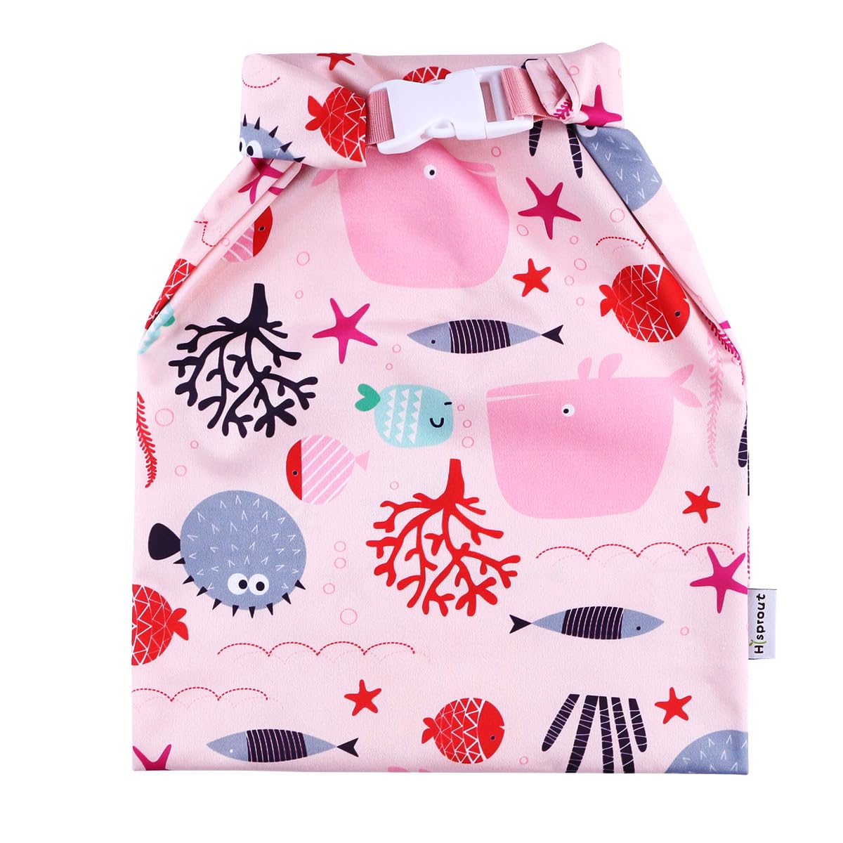 Hisprout Grab and Go Waterproof Washable Reusable Diaper Wet Dry Bag (Pink Fish)