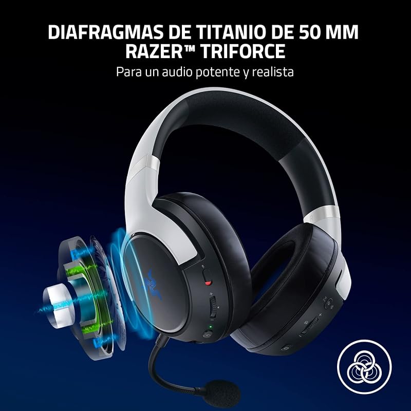 Razer kaira pro - fone de ouvido sem fio para playstation 5 com tecnologia haptic (razer hypersense, driver de 50 mm, controle de volume, razer smartswitch, rgb chroma) preto-branco
