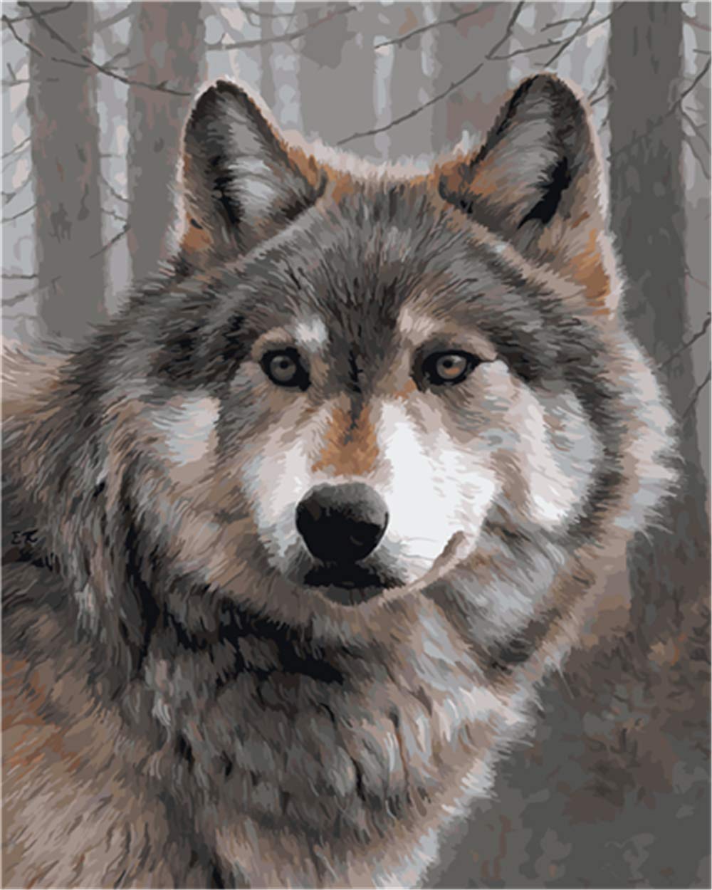 YEESAM ART Paint by Numbers for Adults Beginners Gray Wolf 16x20 inch Linen Canvas Acrylic DIY Number Painting Kits Wall Art Decor Gifts (Without Frame)
