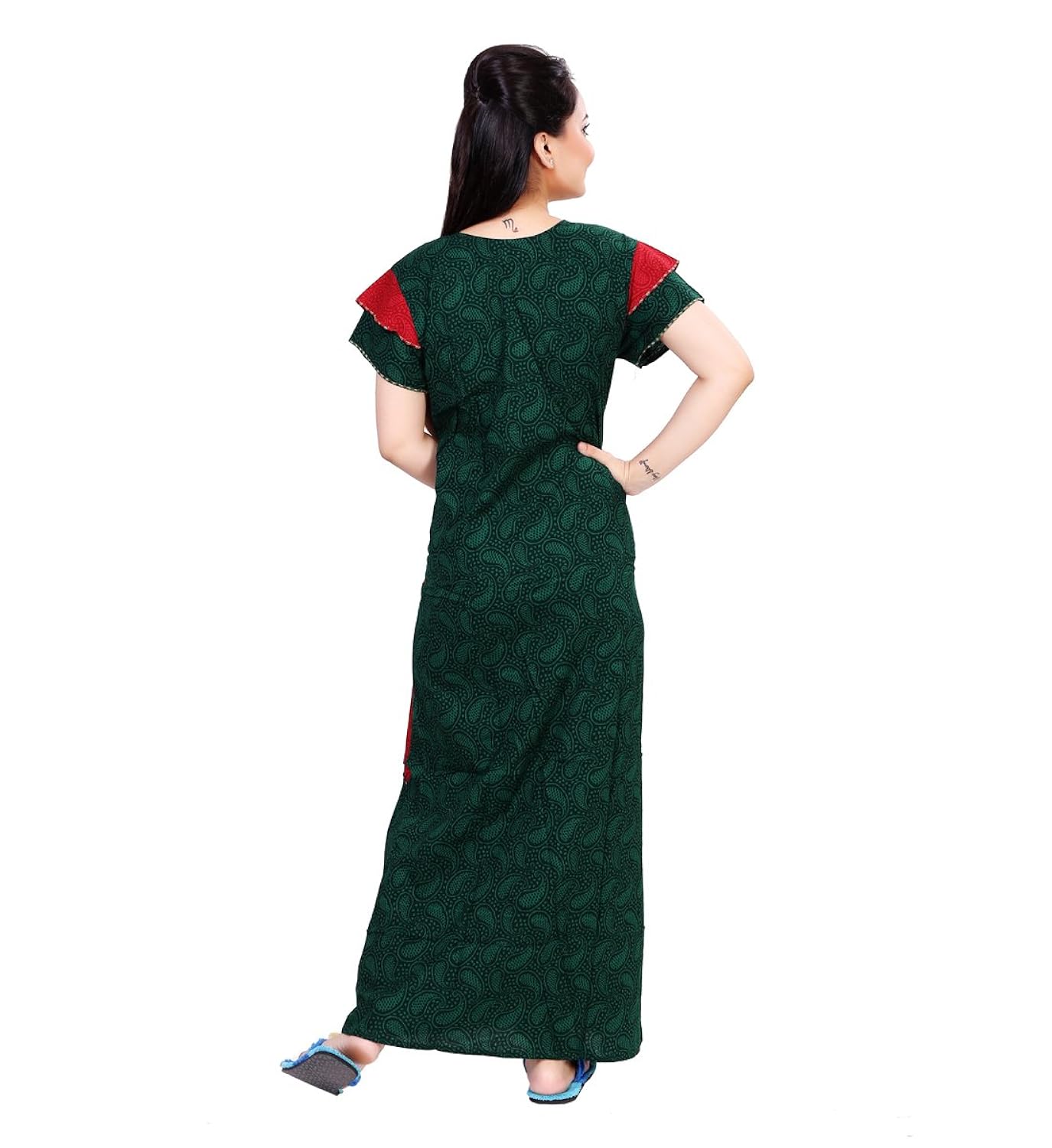 bailey women's cotton night dress(40652-11-34_green and red_free size)