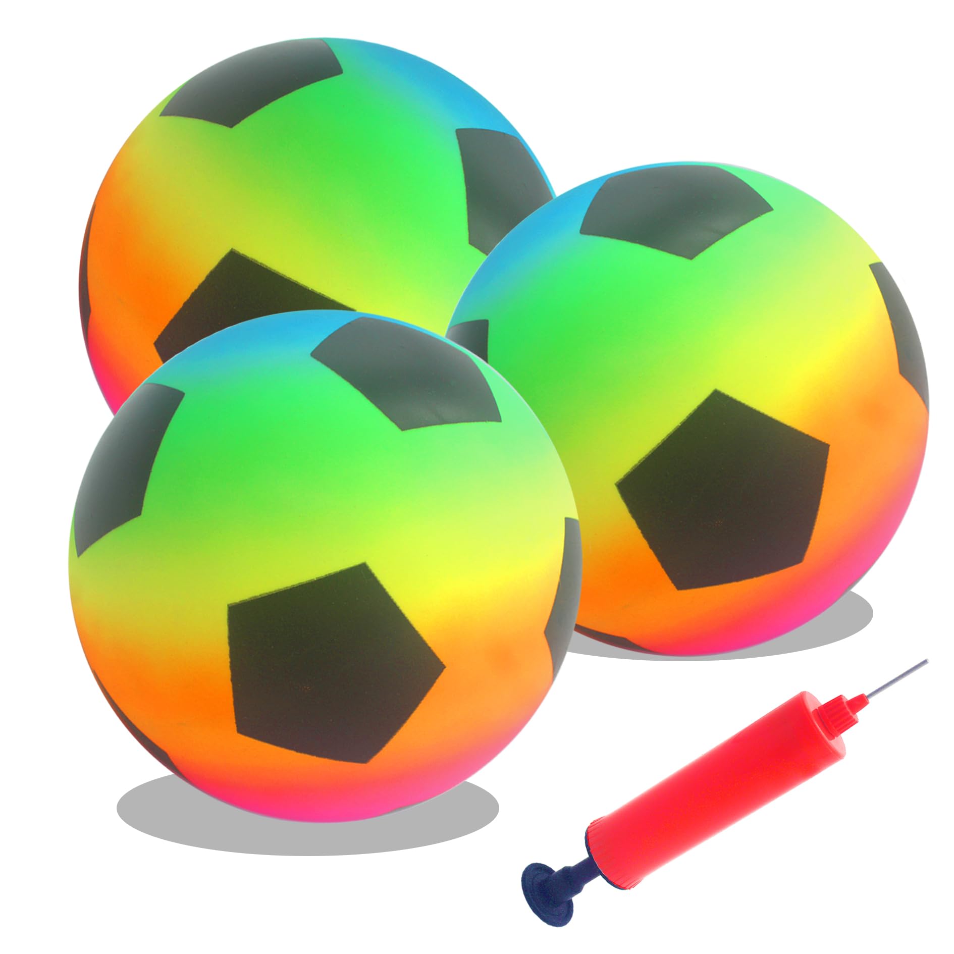 LXBCTOP 3 PCs Inflatable Rainbow Ball, PVC Plastic Balls for Kids & Adults, Colorful Kids Football with Air Pump, Beach Games Plastic Football for Indoor and Outdoor Playground