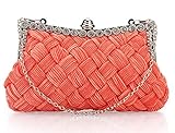 Fontar Women's Elegant Glitter Jeweled Rhinestone Pleated Bridal Evening Party Handbag (Watermelon red)