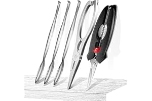 Premium Seafood Cracker Set – Stainless Steel Crab Leg Crackers, Lobster Sheller Scissors & 3 Forks with Storage Box – Heavy-