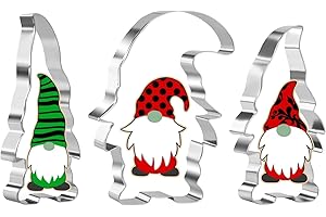 Orapink 3 Pieces Gnome Cookie Cutters Set for Baking Stainless Steel Large Christmas Gnome Santa Shape Cookie Cutter