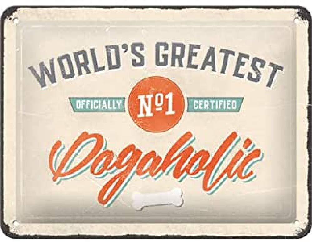 Nostalgic-Art Retro Tin Sign – PfotenSchild – Dogaholic – Gift idea for pet owners, Metal Plaque, Vintage design for wall decoration, 15 x 20 cm