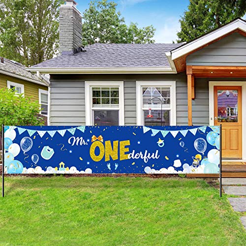 Boys 1st Birthday Mr. Onederful Party Banner Decoration, Blue Yard Sign
