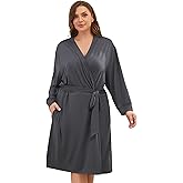 Artfasion Women Plus Size Robes: Lightweight Knee Length Bathrobe Short Kimono Long Sleeve Bath Robe for Maternity XL-5XL