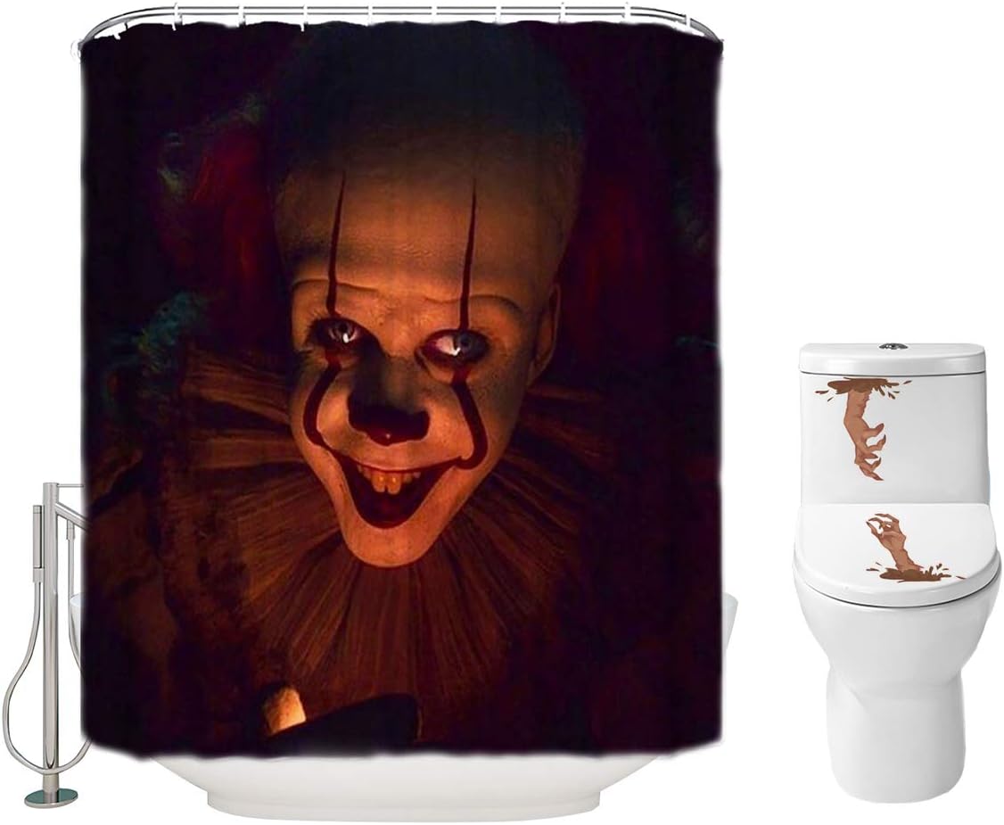 Halloween Shower Curtain Set for Bathroom IT Pennywise The Clown Scary Killer