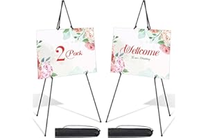 Display Easel Stand for Wedding Signs, EHWINE 2 Pack 63 Inch Foldable Painting Easels, Tripod Metal Poster Easel Display Holders, Portable Lightweight Floor Display Easel Poster Board Stand