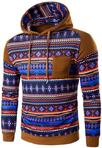 Permalow Men's Bohemia Retro Long Sleeve Hoodie Hooded Sweatshirt Tops (M, Khaki)