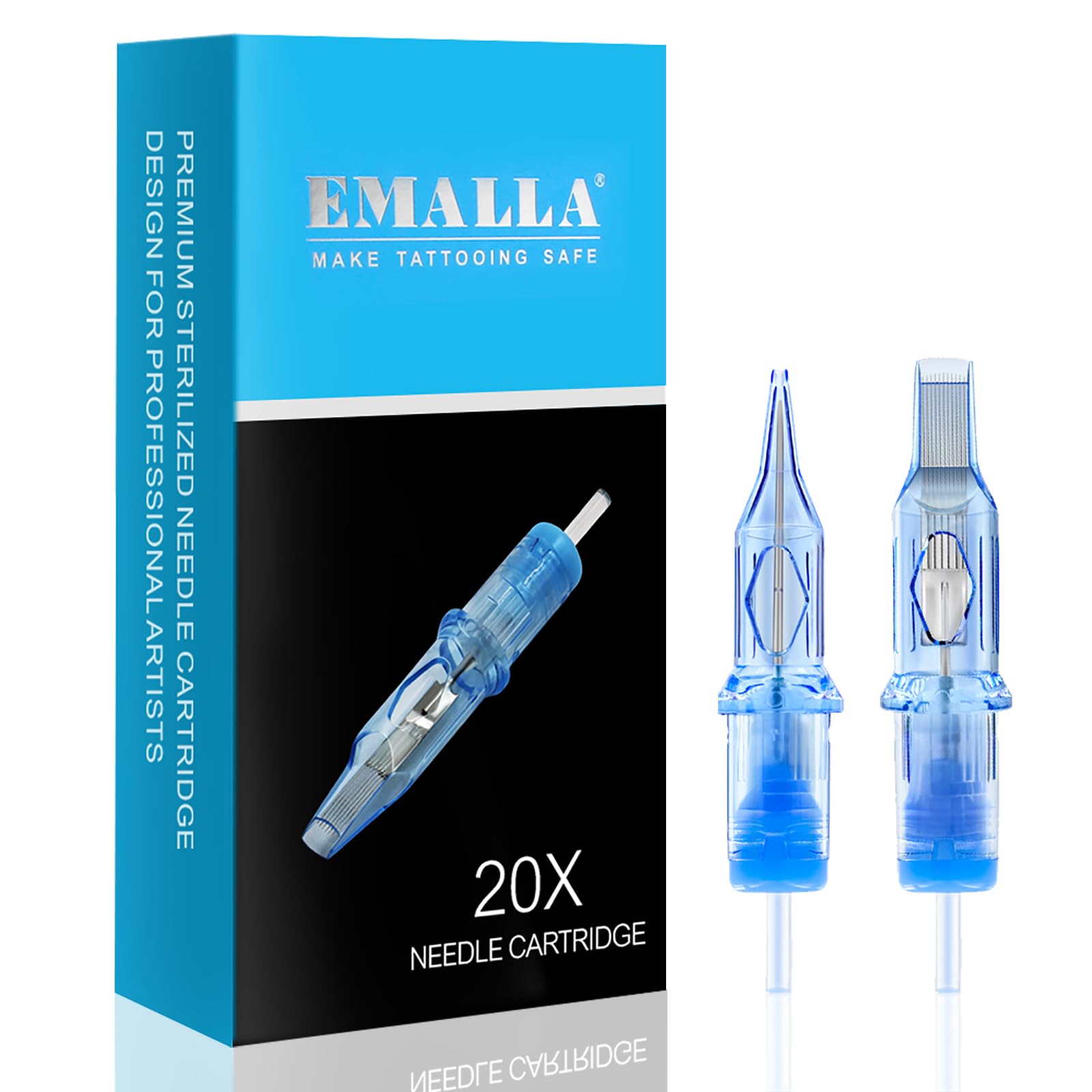 Emalla ELIOT Tattoo Cartridge Needles, 20Pcs Premium Tattoo Needles #10 Standard Round Liner Tattoo Cartridges 1003RLL Tattoo Needles Diameter 0.30mm Long Taper 5.0mm for Machine Tattoo Supplies