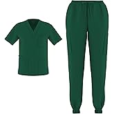 Zam Imports Unisex Men's Women's Joggers Scrubs Medical Nursing Stretch Flex V-Neck Jogger 2 Piece Scrub Set