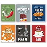 ZHAXFA Colorful Funny Kitchen Quote Art Print, Dessert Vegetables Tea with Motivational Saying Canvas Wall Art Printing For Kitchen Cofee Shop Decoration,Set of 6 (8"X10", No Frame