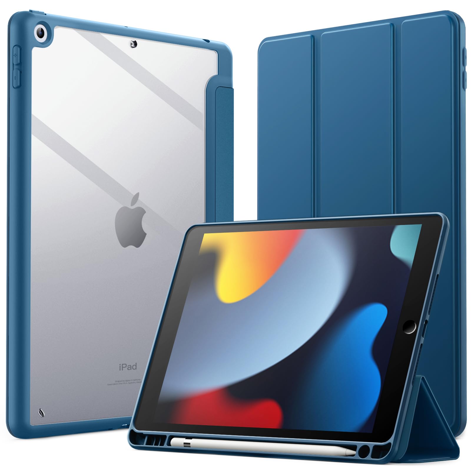 JETech Case for iPad 10.2-Inch (9th/8th/7th Generation, 2021/2020/2019) with Pencil Holder, Clear Transparent Back Shell Slim Stand Shockproof Tablet Cover, Auto Wake/Sleep (Teal) — image 1